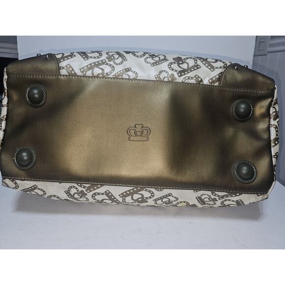 Kathy Van Zeeland Y2K Carry On Crown Duffel Bag Suitcase Vintage Gold/Cream - Picture 7 of 16